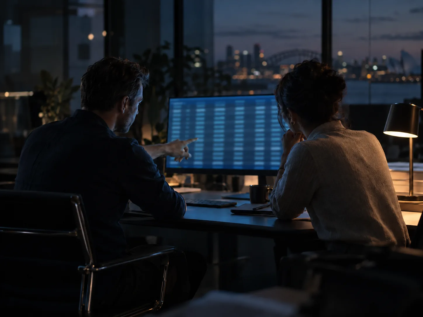 consultants at work, dark and natural, no stock